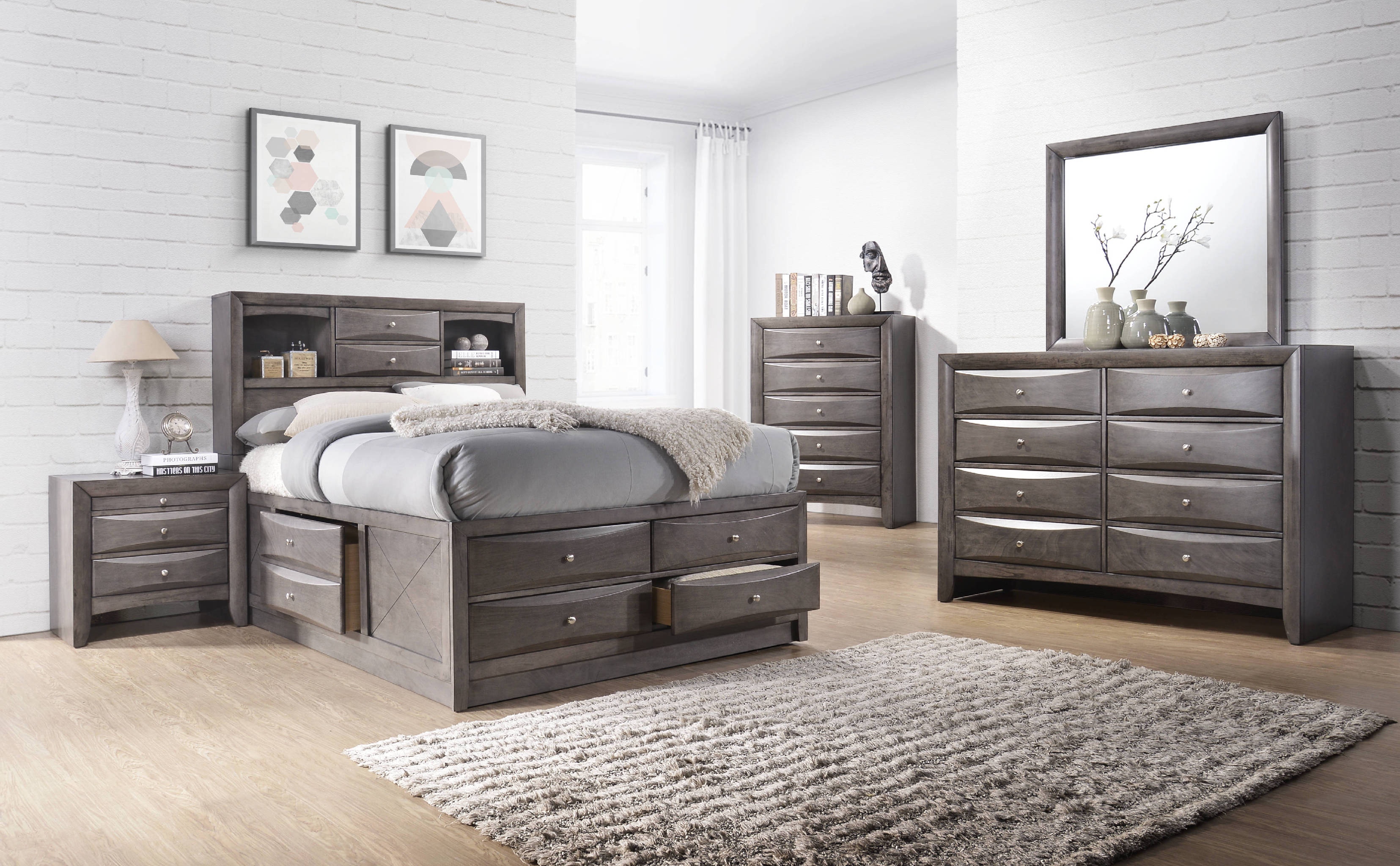 Elements International Bedroom Emily Grey Storage Bedroom - Haynes
